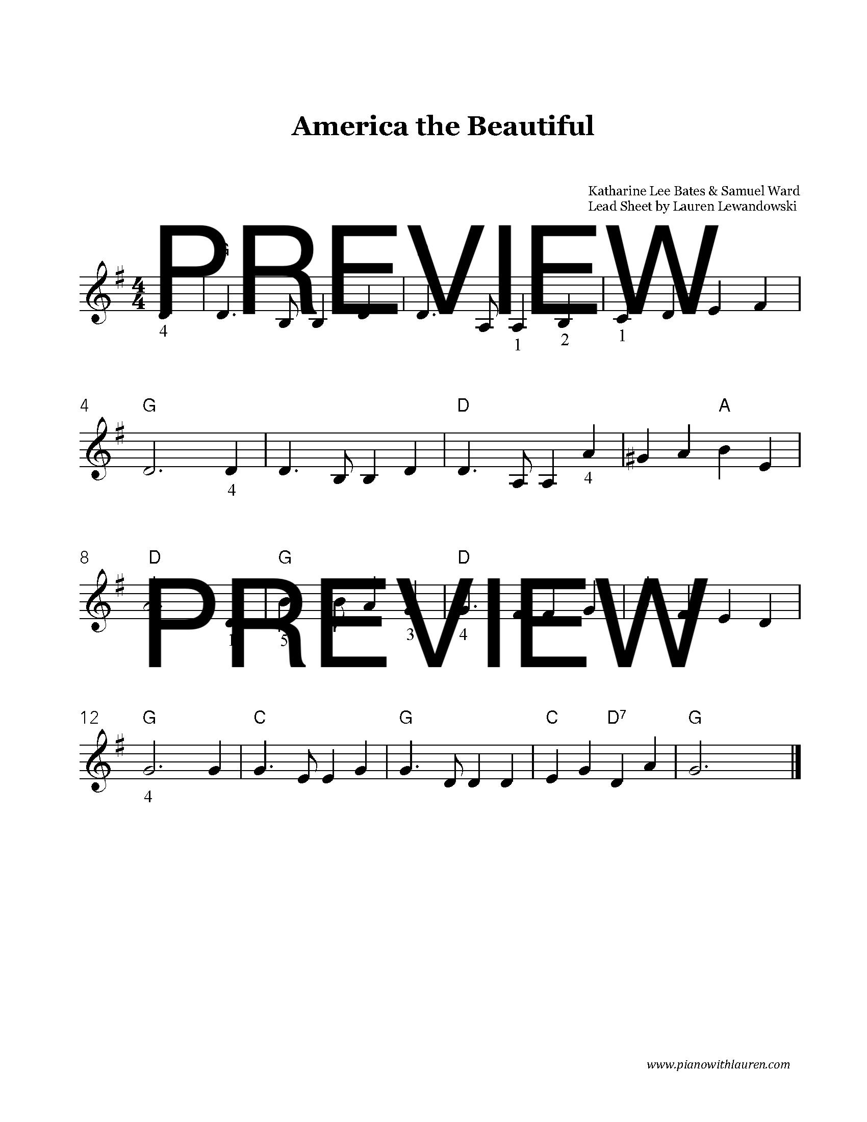 america the beautiful lead sheet